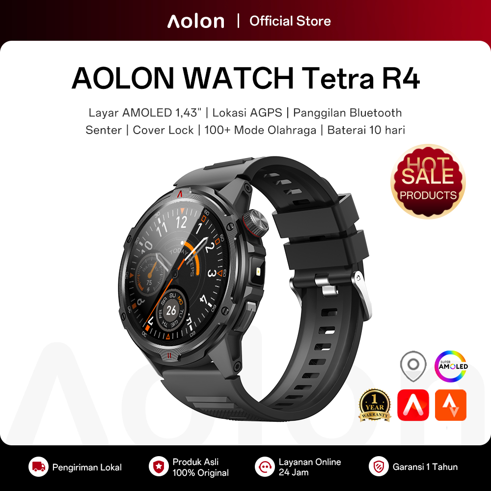 [Garansi 1 Tahun] Aolon Tetra R4 Smartwatch Amoled AOD Cover Lock Compass Bluetooth Call Smart Watch