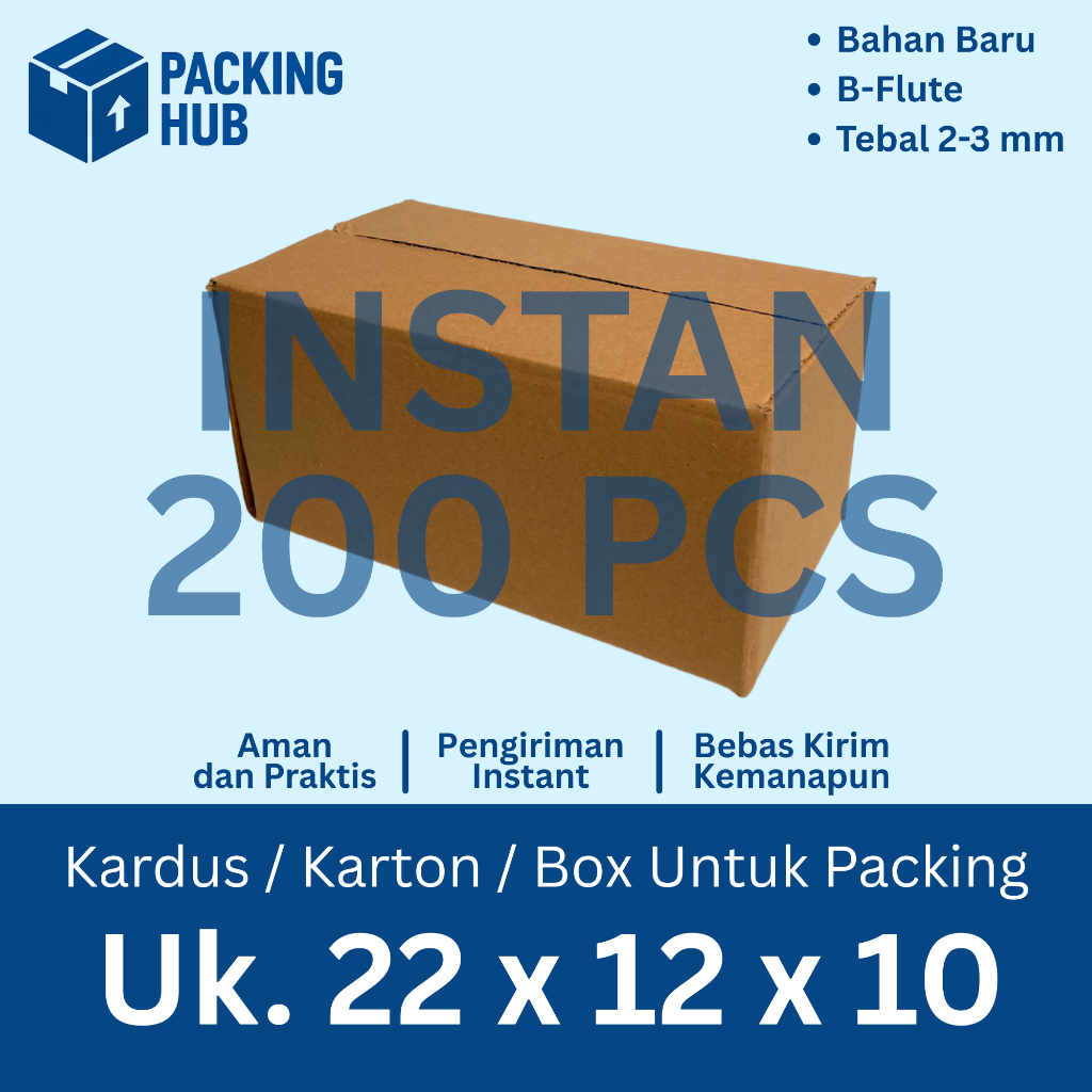 

(INSTAN 200 PCS) KARDUS PACKING 22x12x10 CM / BOX KARTON CORUGATED B-FLUTE / BOX PACKING ONLINE