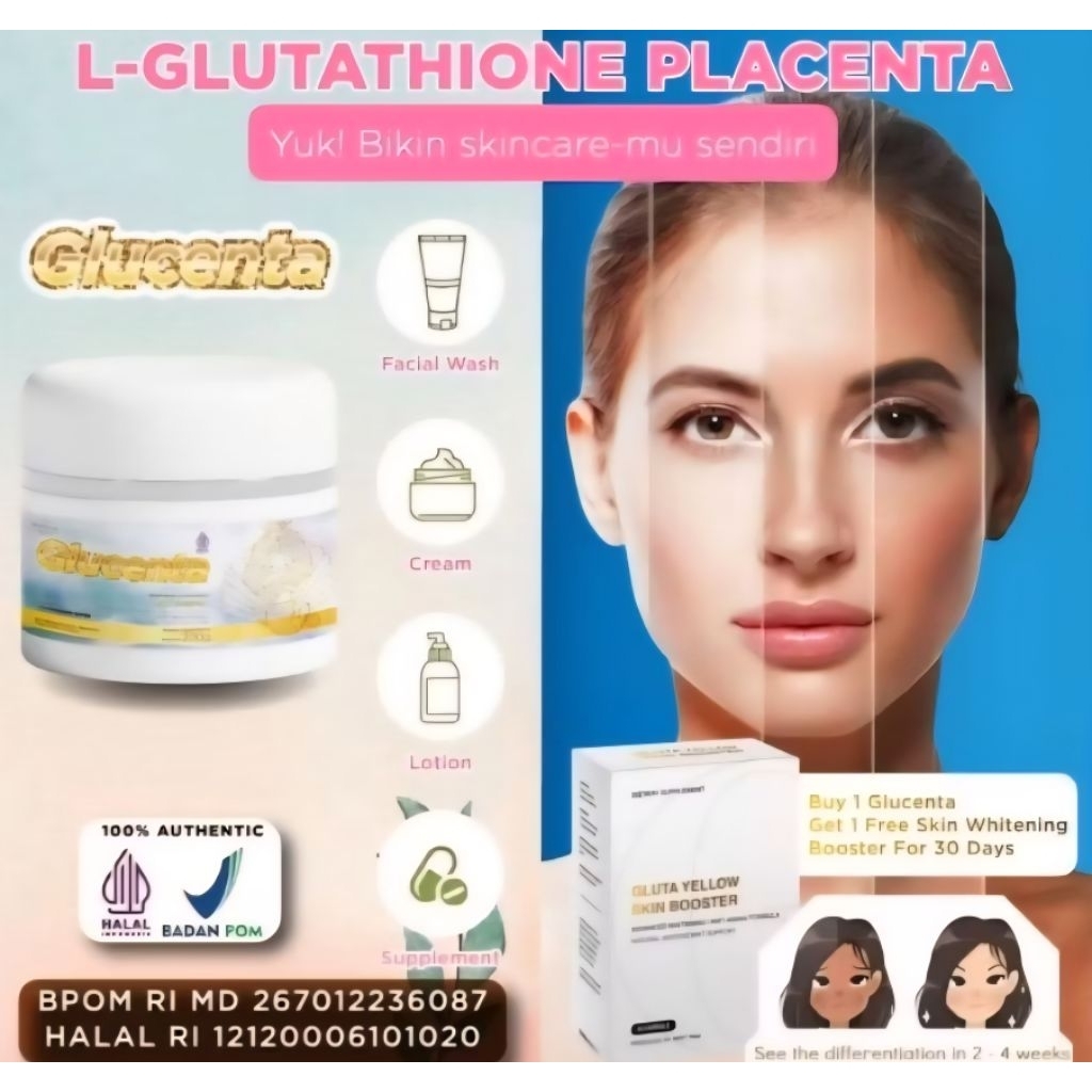 BPOM GLUTATHIONE GLUCENTA|SUPPLEMENT WHITENING L-GLUTATHIONE 500MG