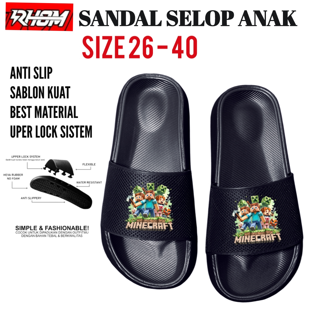 Sandal Selop Anak MINECRAFT ukuran 26 sampai 40 laki laki & perempuan / sendal selop anak / minecraf