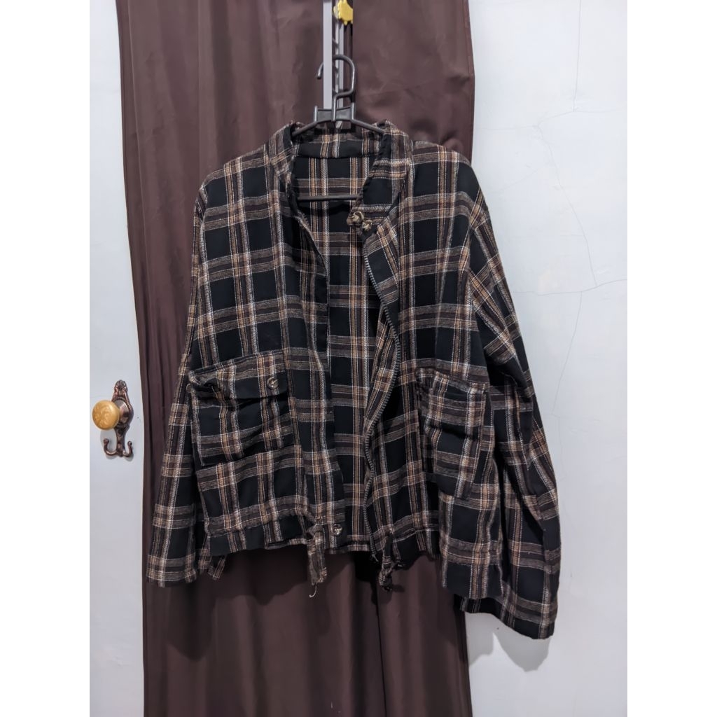 Baju atasan kemeja crop kotak-kotak Korean Style