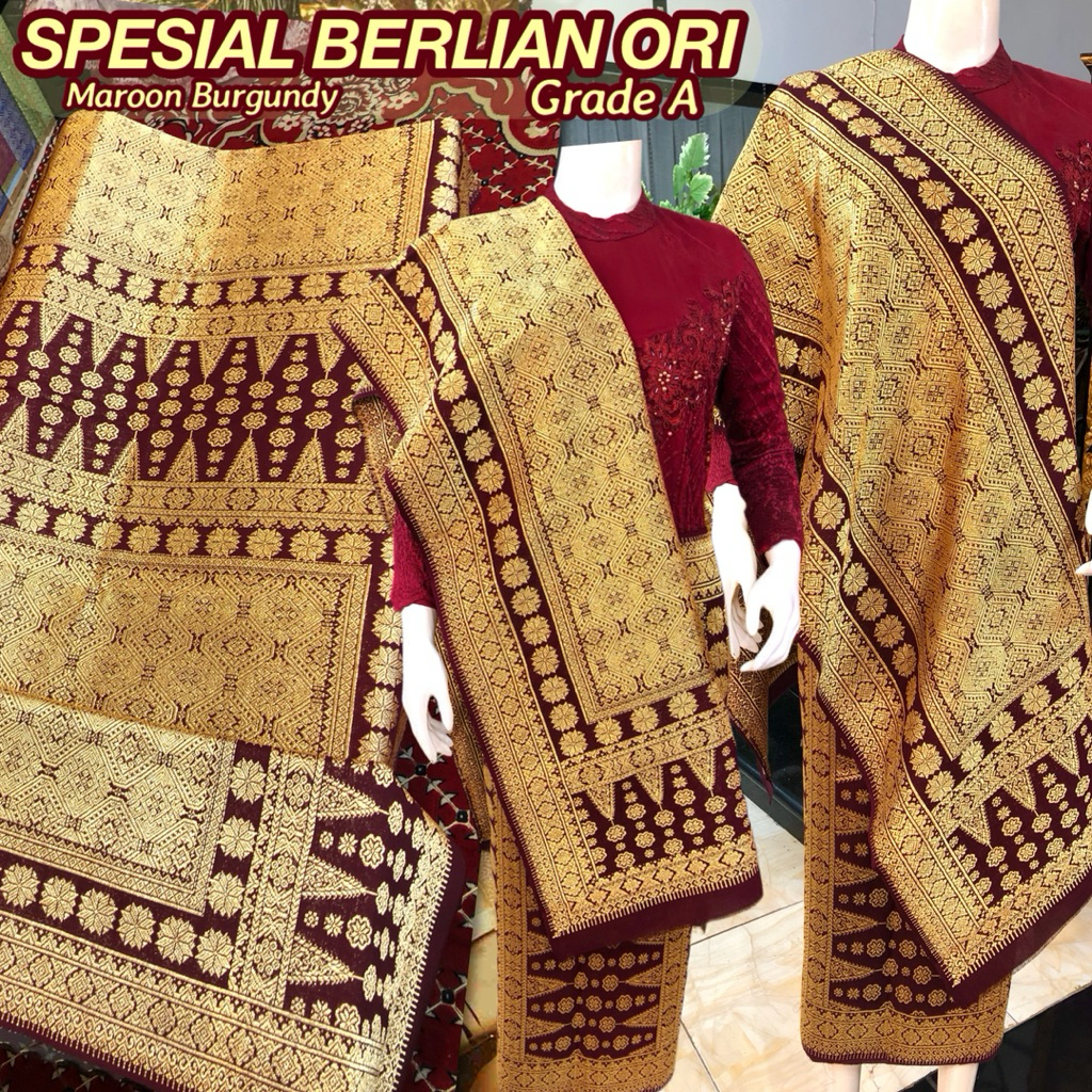 Spesial Songket Berlian ORI / Lepus Berlian Grade A, Rangkap 1 / Maroon Burgundy /songket tenun asli