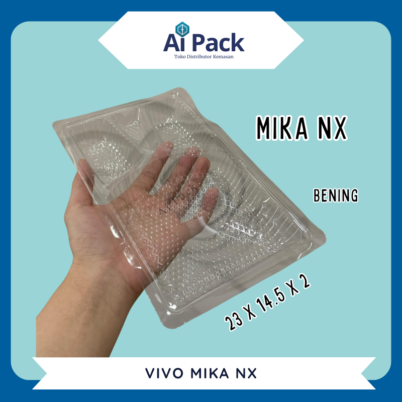(ISI 100 BIJI) VIVO Mika NX / 23 x 14.5 x 2 / Wadah Sekat 4 / Mika Plastik Bening Bersekat Transpara