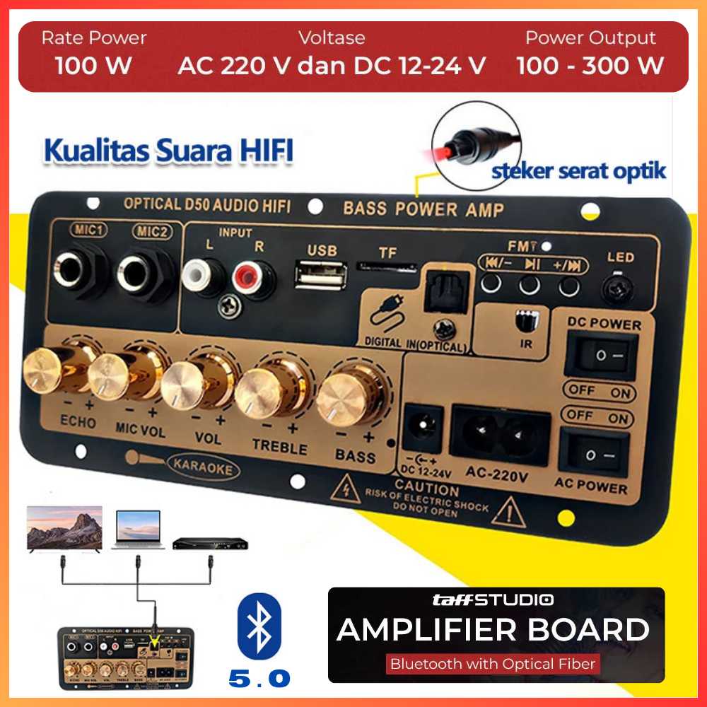COD TaffSTUDIO Amplifier Karaoke Bluetooth Rumahan Papan Audio with Optical Fiber D50 Super Bass