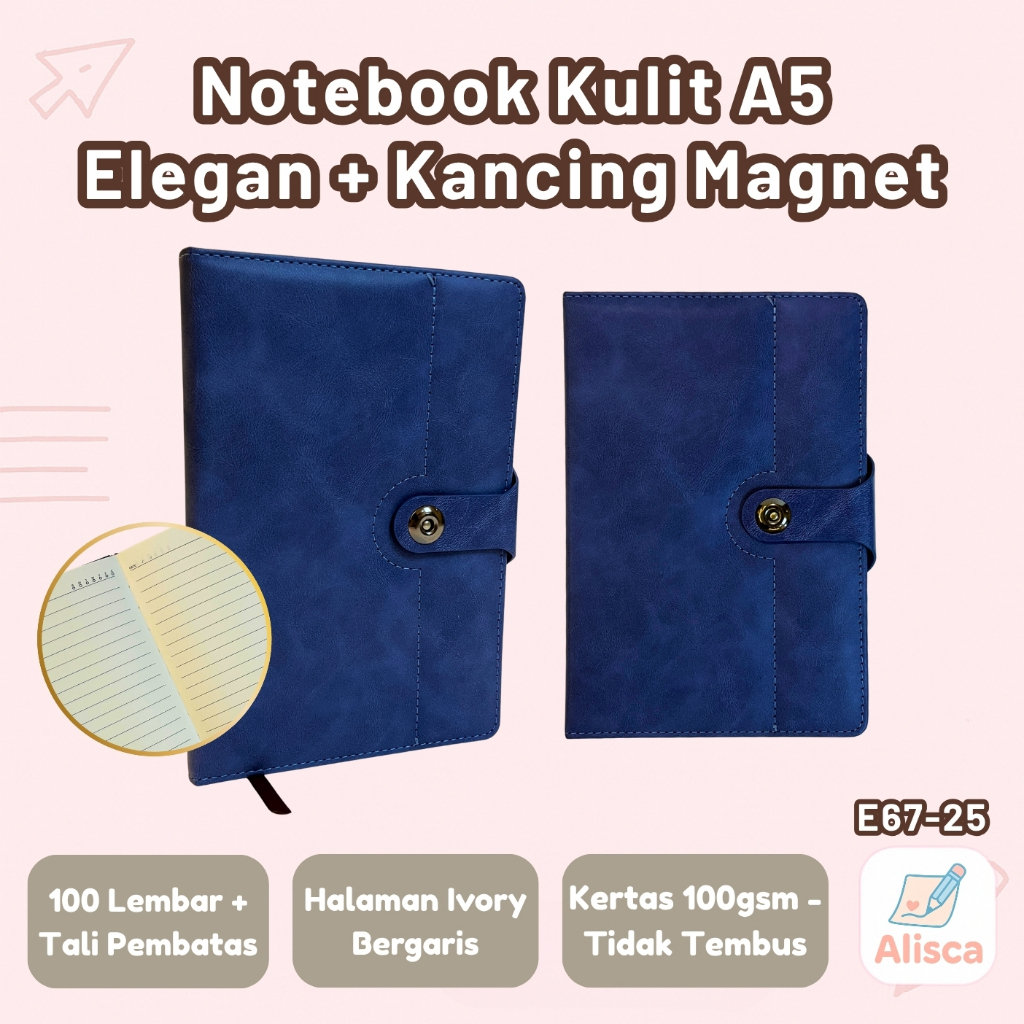 

Buku Agenda Kulit Biru Elegan A5 Kancing Magnet - Notebook Kantor 100 Lembar | DICAI E67-25 - Alisca