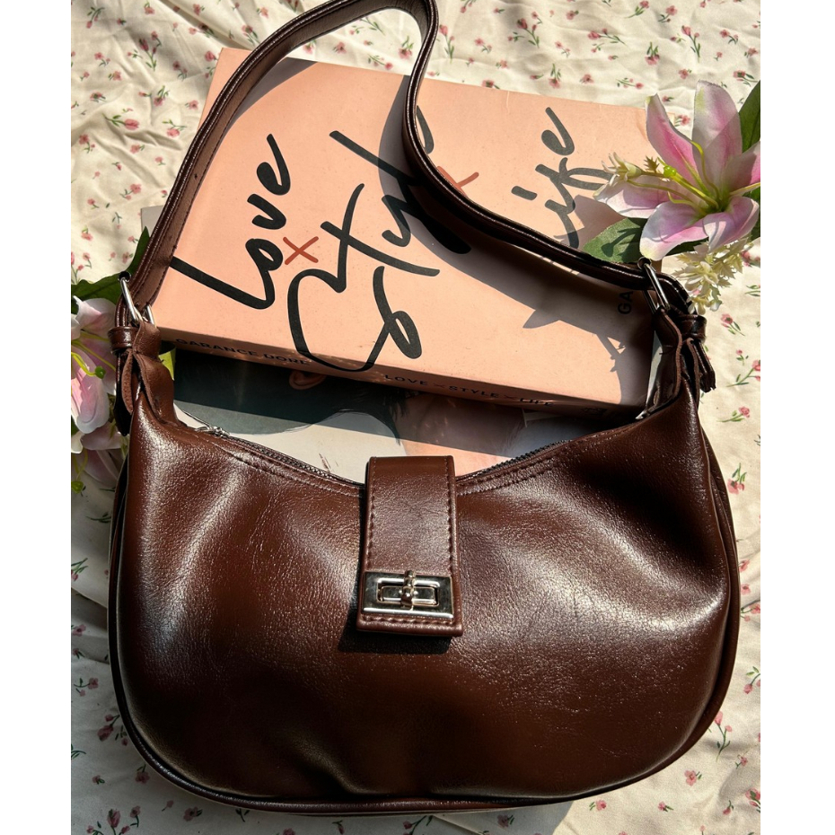 JATNIRA Shoulder Bag Kulit Lexus Brown Tas Bahu Wanita Glossy Coklat Mahogany Tas Daily Hits