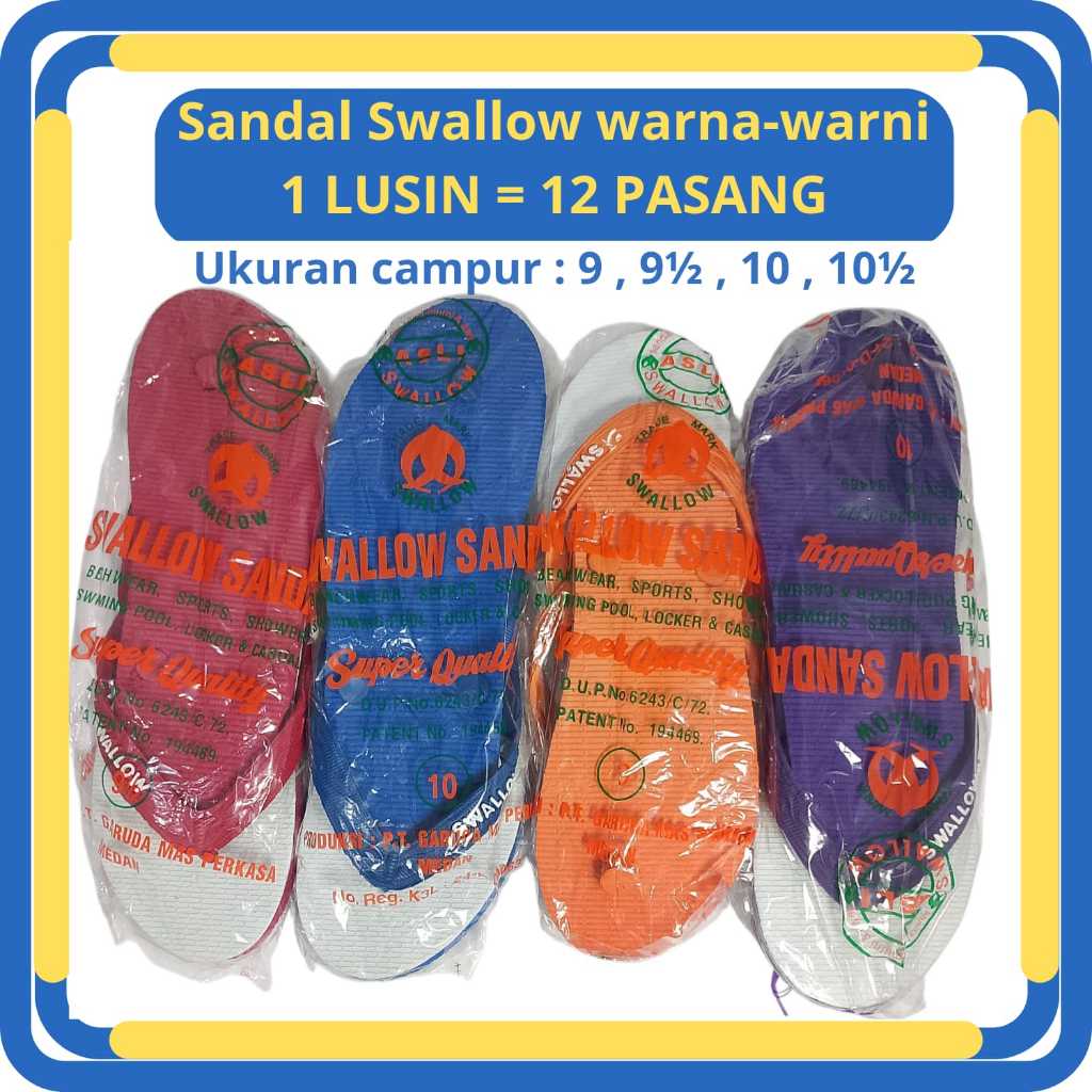Sandal Jepit Swallow Lusinan 12 Pasang Ukuran Seri