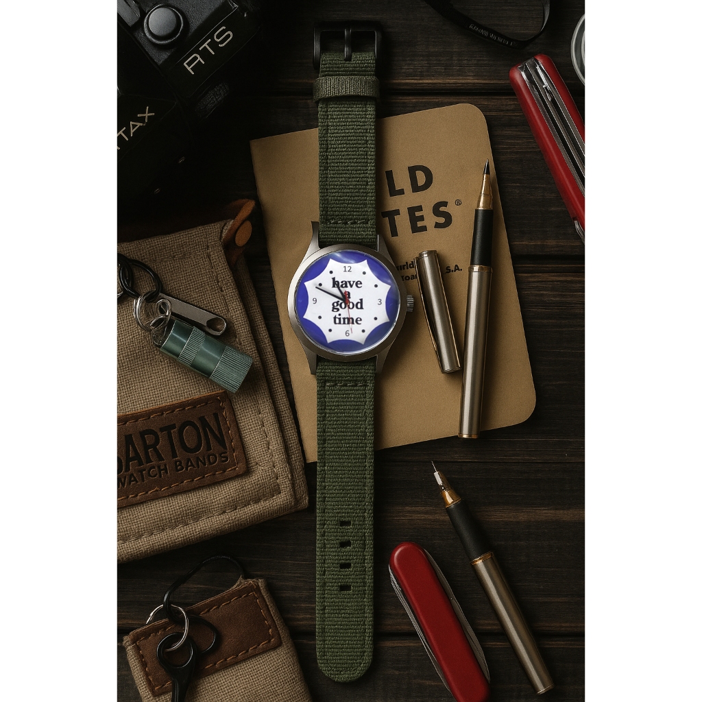 Have A Good Time Jam Tangan Pria Stainless Strap Kanvas Velcro Army