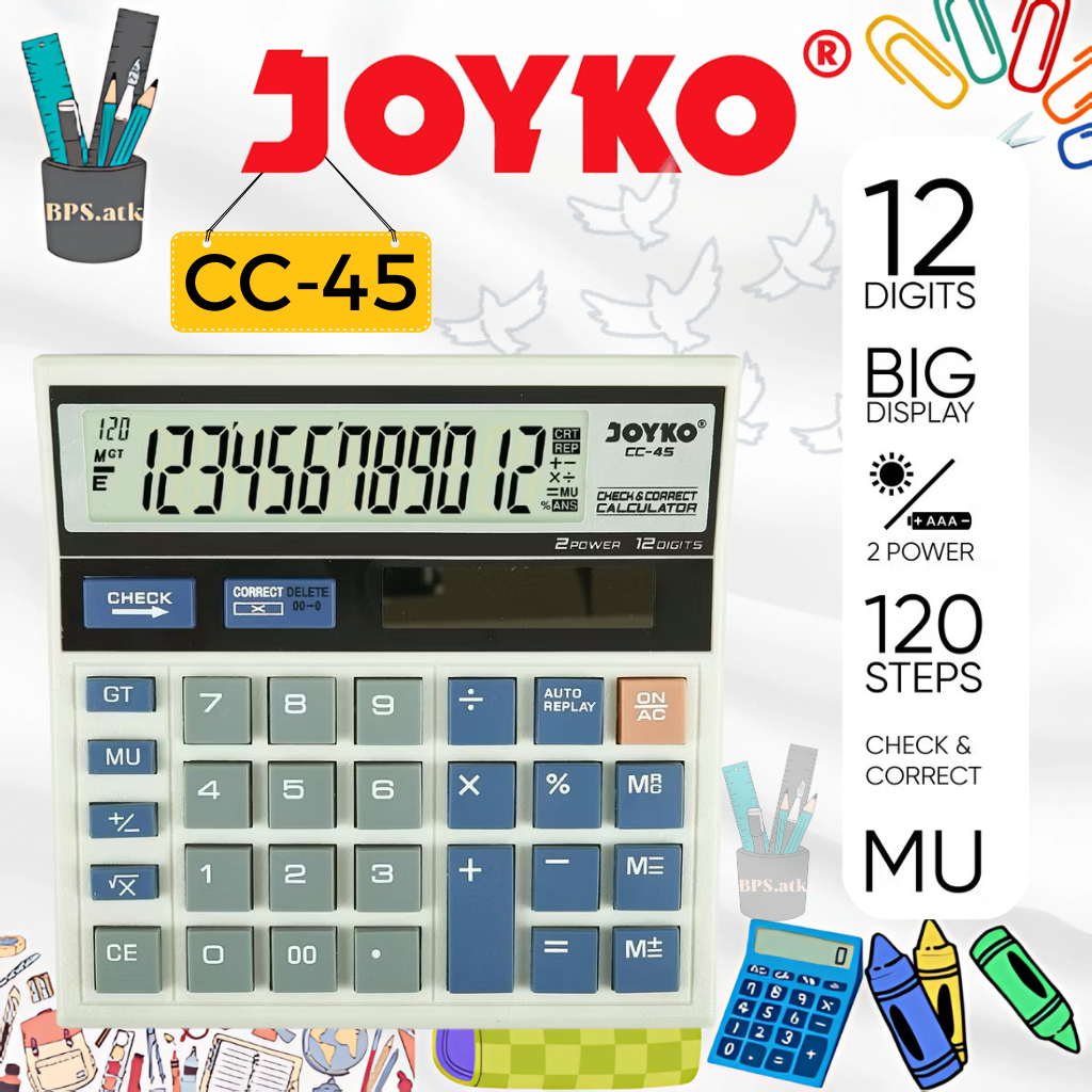

JOYKO Calculator / Kalkulator CC-45 12 Digits Check & Correct Kalkulator Sekolah / Kantor
