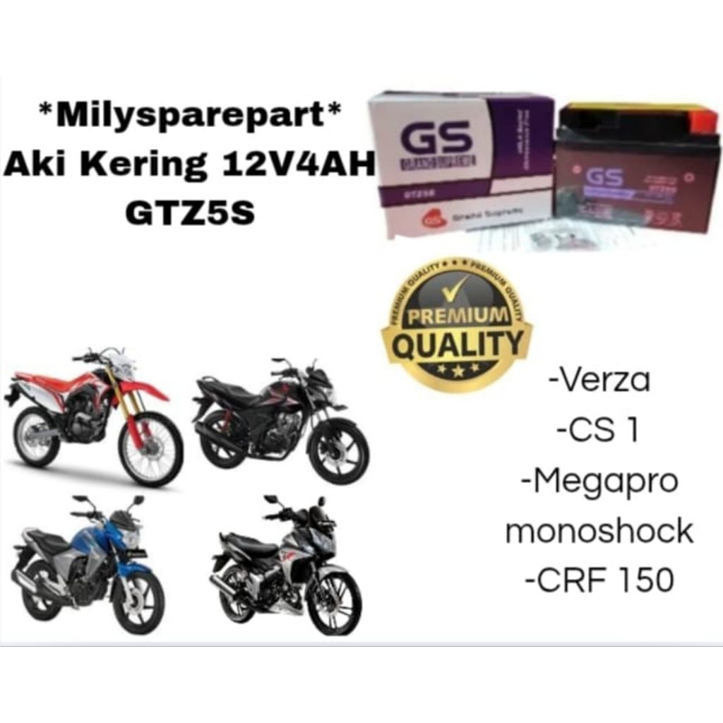 AKI MOTOR MEGAPRO MONOSHOCK,CRF 150, VERZA, CS-1,AKI KERING GS GTZ5S GRAND SUPREME 12V 4AH
