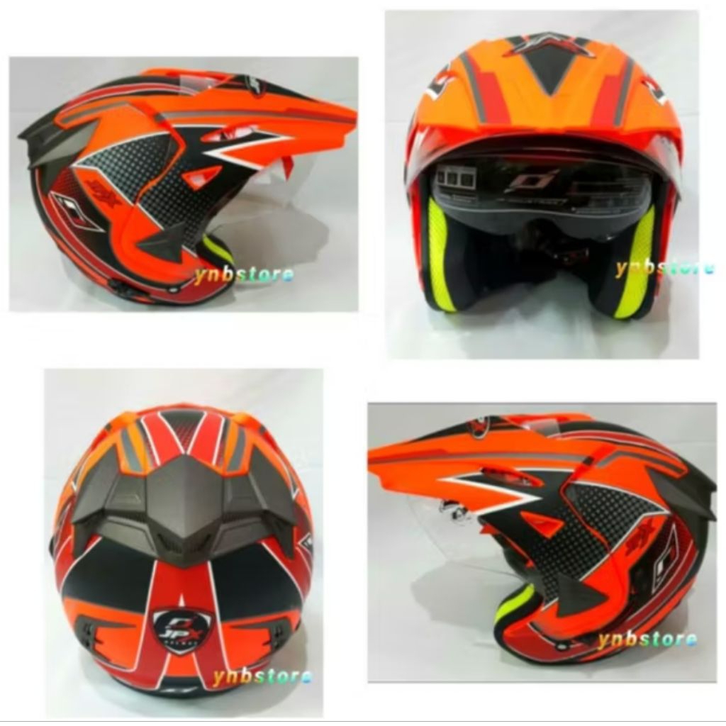 Helm JPX Supermoto Motif Advance Red Fluo Doff | JPX Semicross Semi Cross Advanc Merah Stabilo Doff