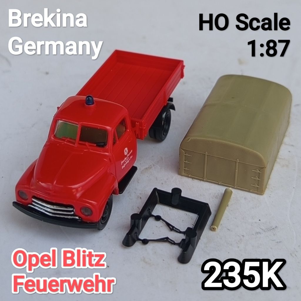 Vintage Mini Model Plastik HO Scale 87 Brekina Germany Opel Blitz Feuerwehr