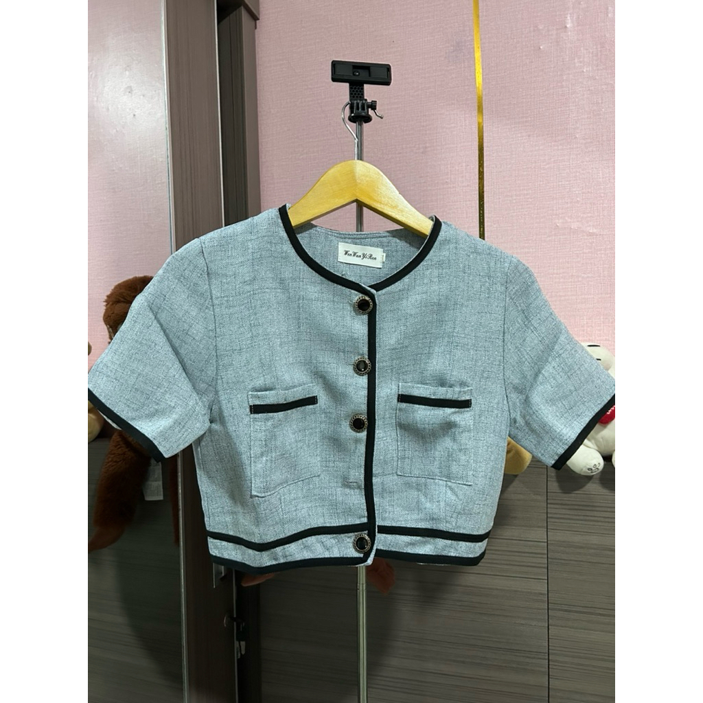 TWEED CROP TOP BLUE