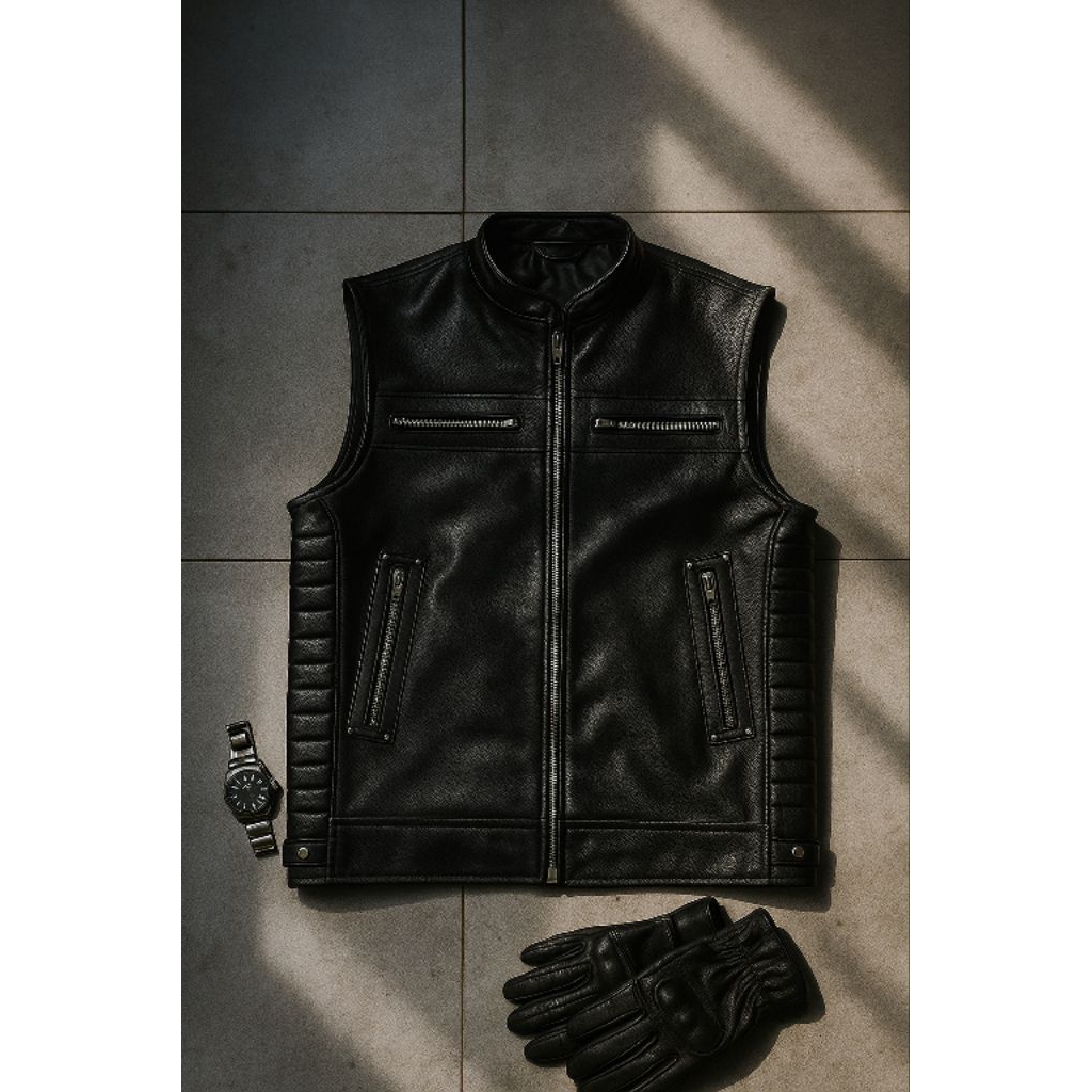 ROMPI KULIT ASLI DOMBA PRIA RIDING BIKERS MF.VEST.02