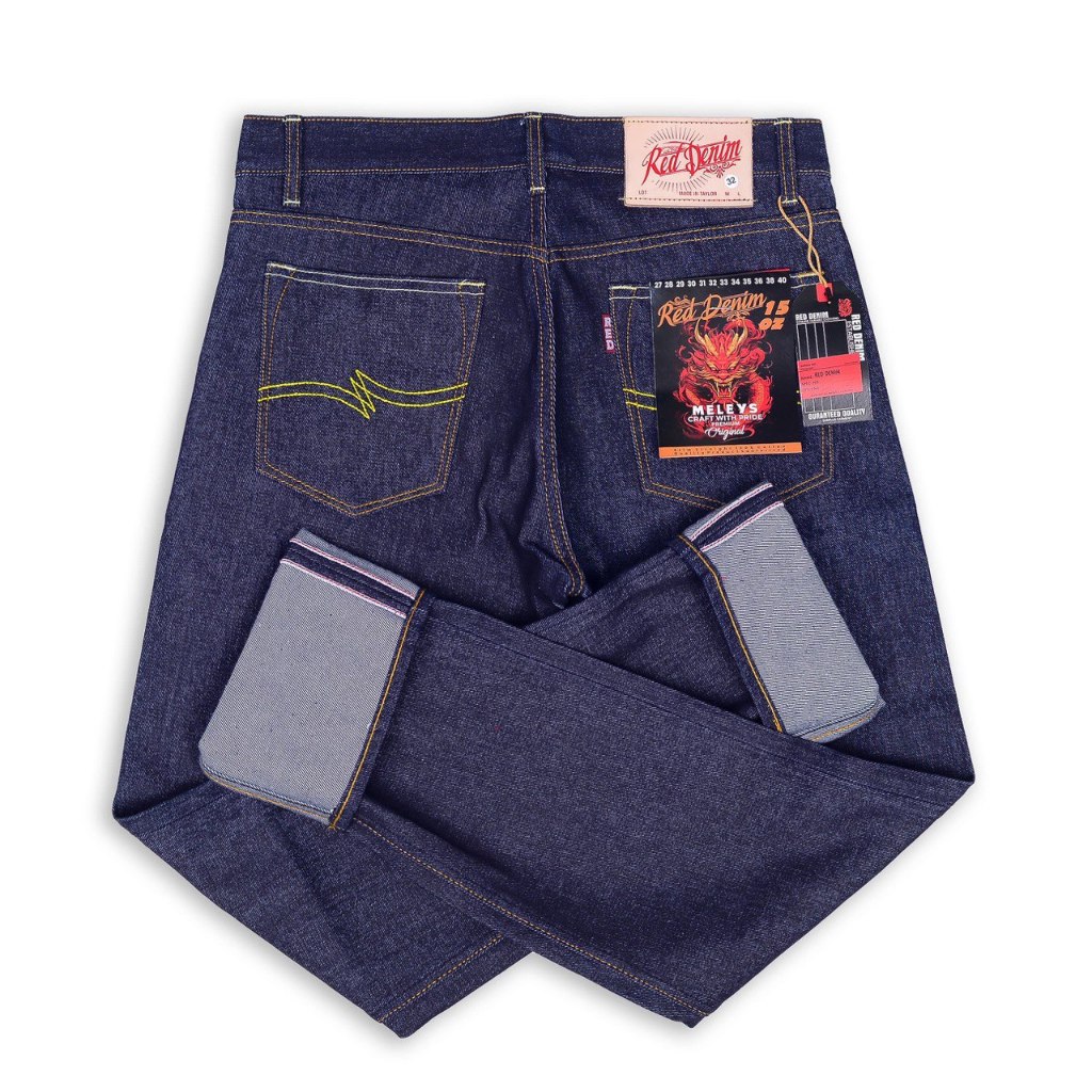 RED DENIM - Denim Black Indigo 15Oz Sanforized Raw Denim Accent Selvedge Original
