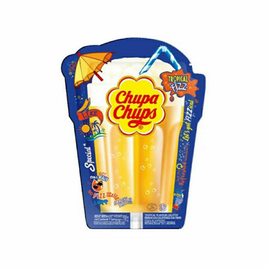 

Chupa Chups Tripical Fizz 75gr isi 5 Pcs dan Chupa Chups Kapas