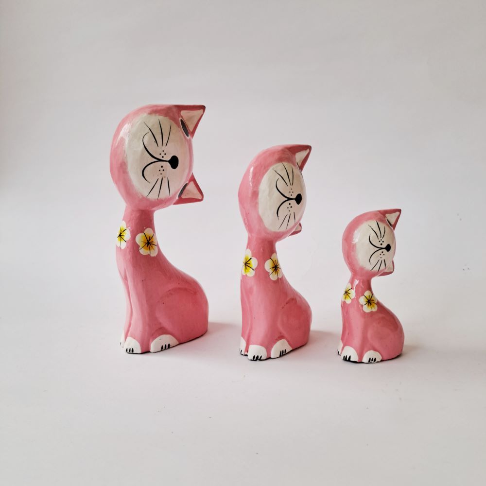 WOODEN CAT SET / KERAJINAN KAYU KUCING / KUCING SET / PATUNG KAYU KUCING / OLEH - OLEH KHAS BALI