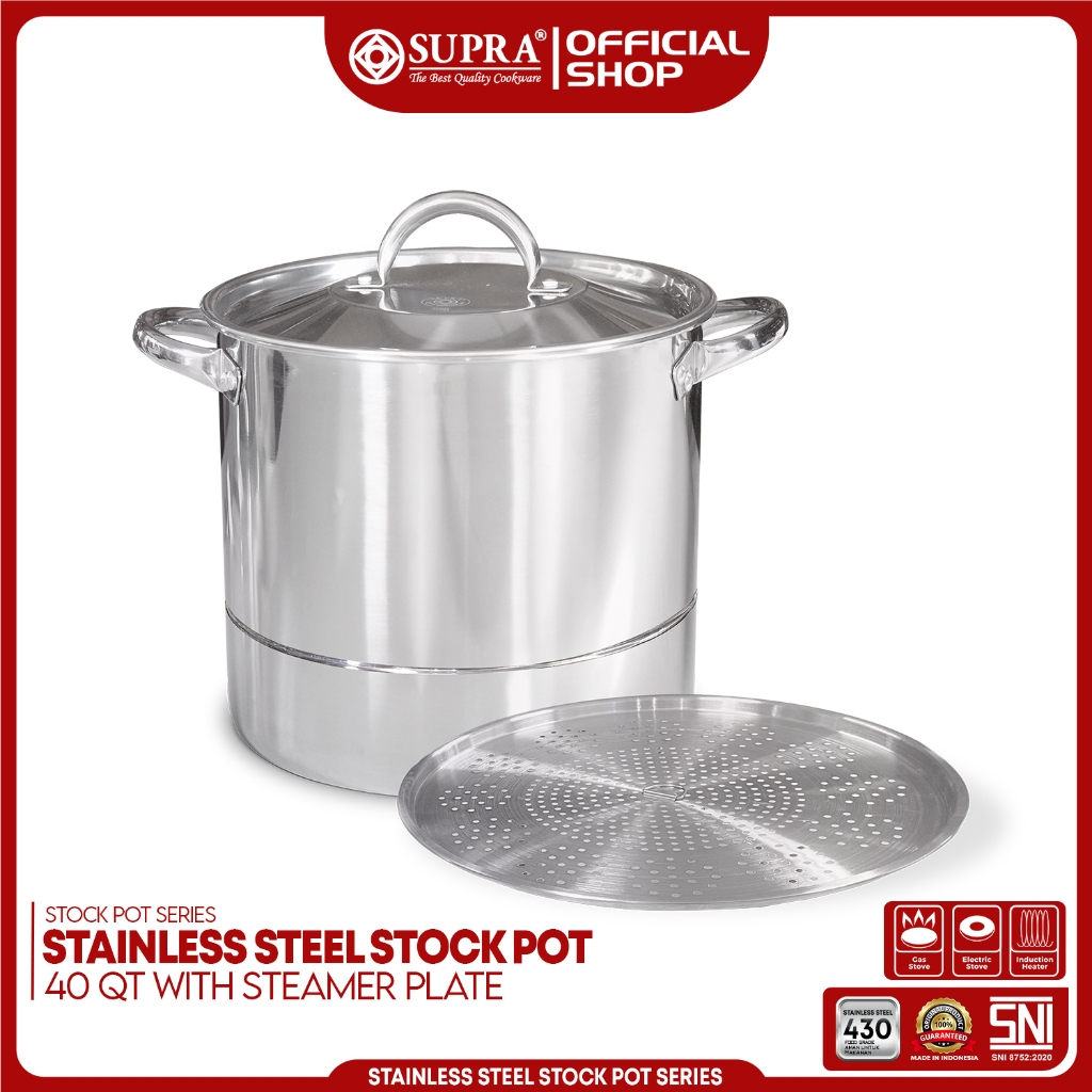 SUPRA Panci Stainless Steel 40 Qt Stock Pot dan Steamer Tutup SS