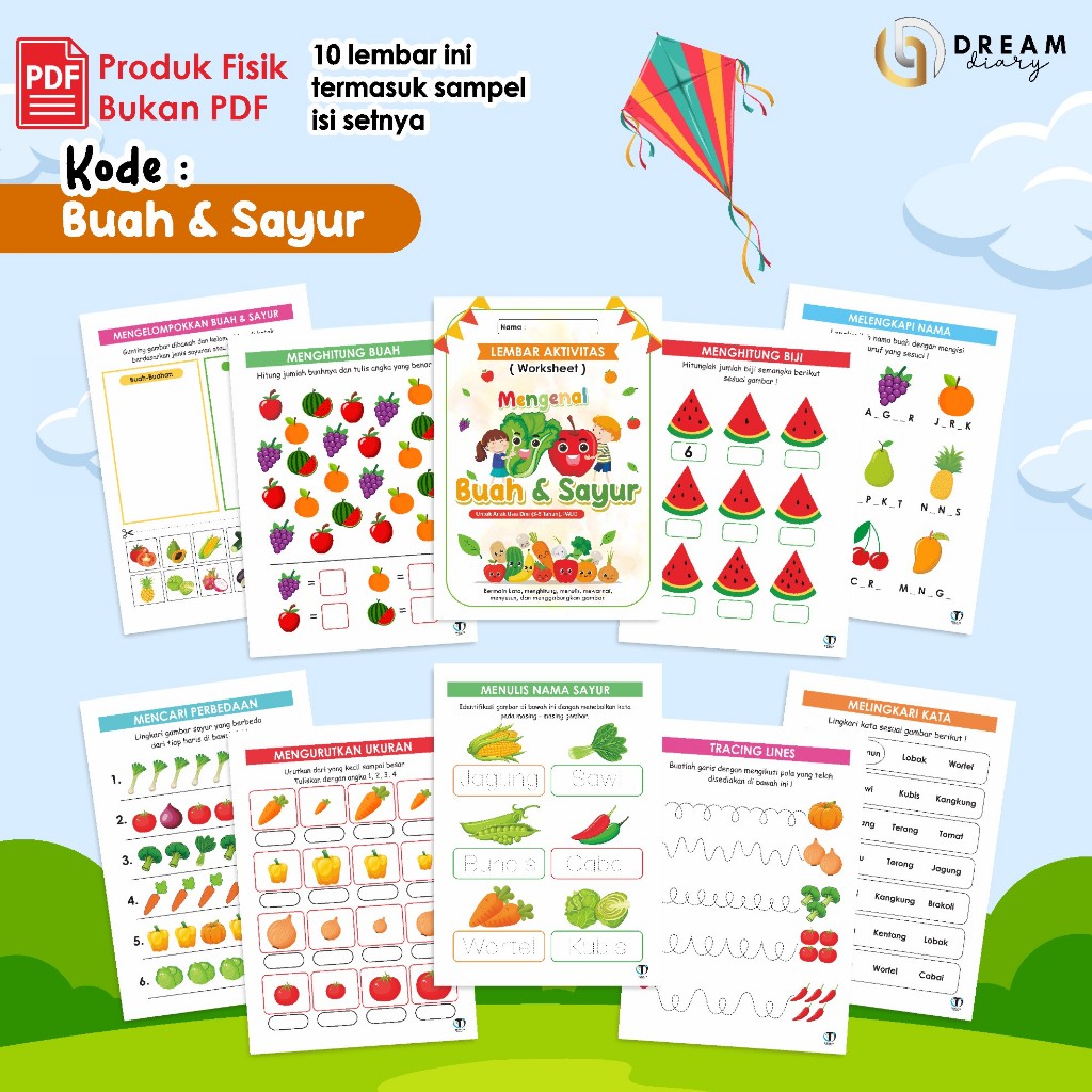 

Lembar Worksheet Aktivitas Anak Paud Tk SD 40 Lembar - Worksheet Activity - Lembar Kerja A5