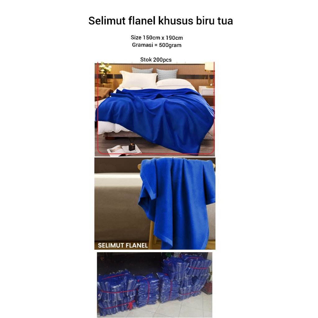 Selimut Polos Biru /Selimut Flanel polos