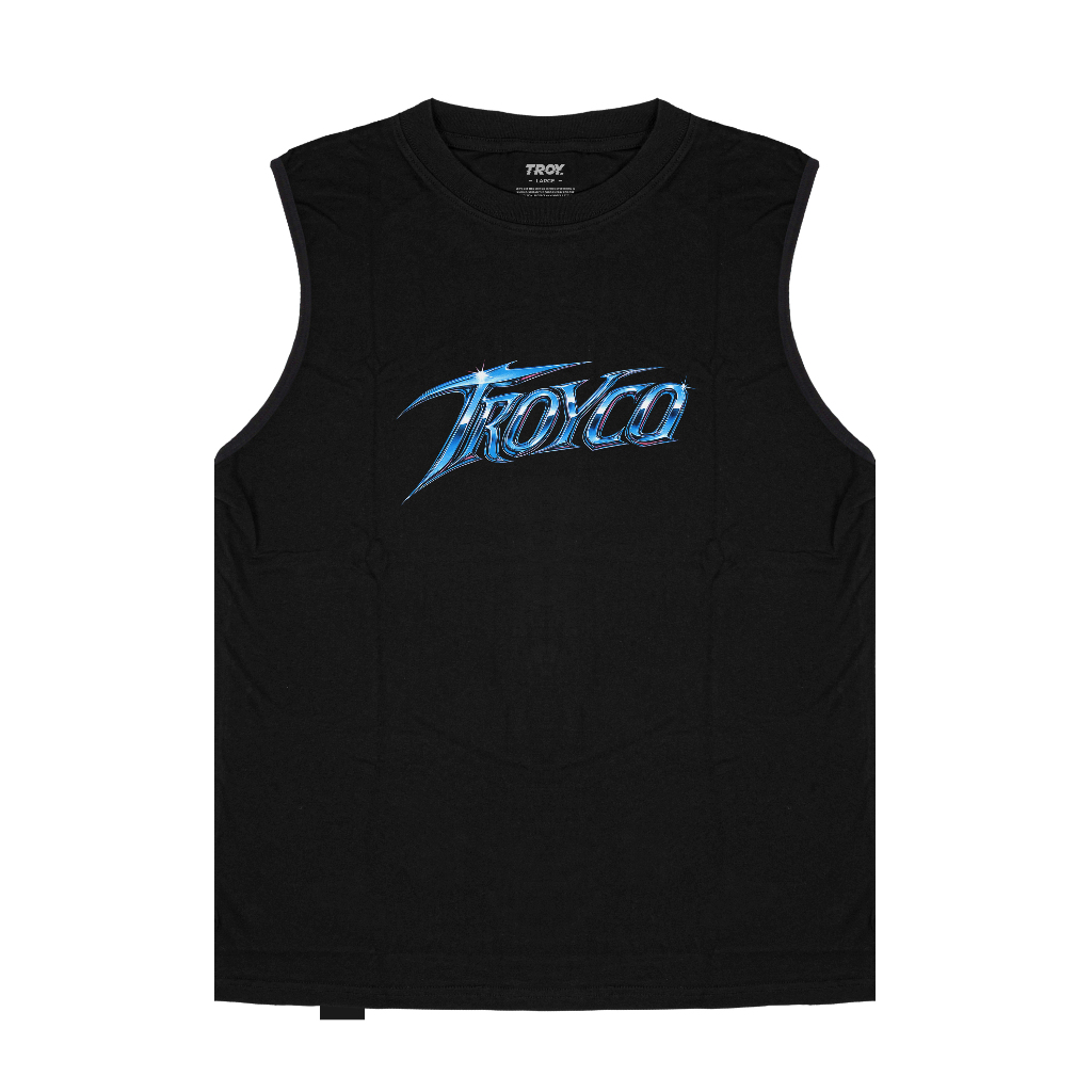 Troy Company Singlet Sleeveless Tshirt Black Metallic Blue - Kaos Tanpa Lengan Hitam TS 3226