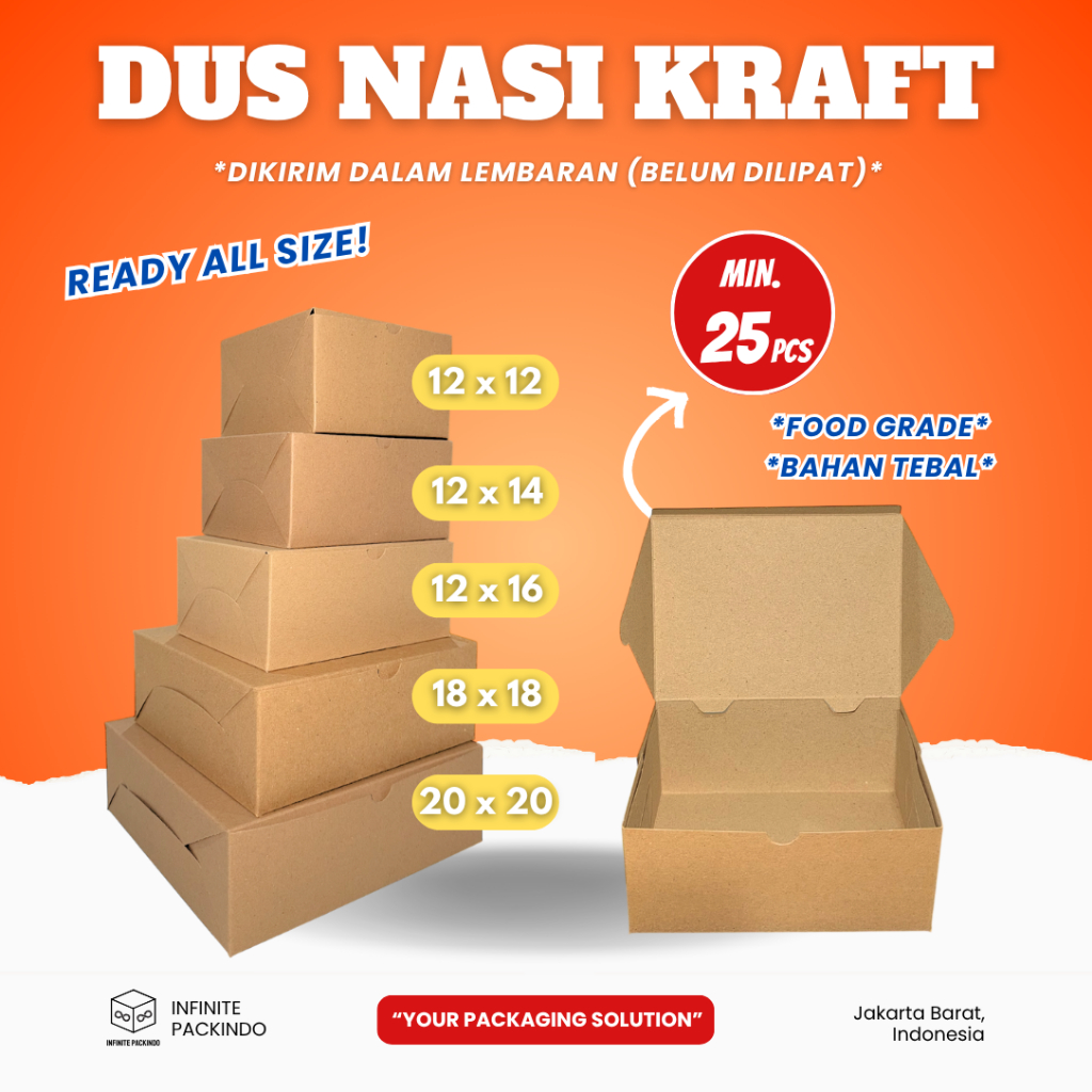 

(MIN. 25 PCS) DUS BOX NASI KRAFT SEMUA UKURAN | KOTAK NASI COKELAT