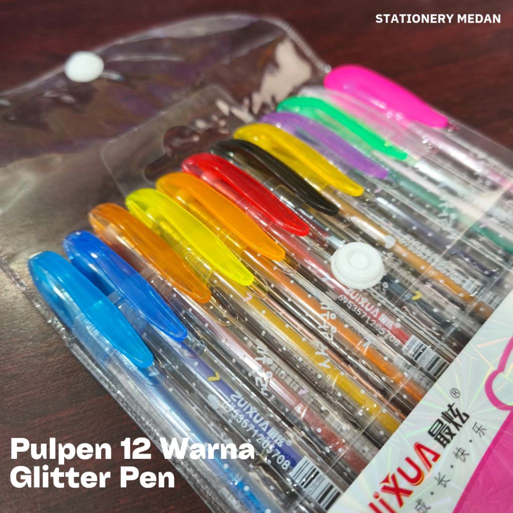 

Glitter Pen Gel Pulpen Glitter 12 Warna Warni ( 1 Set )