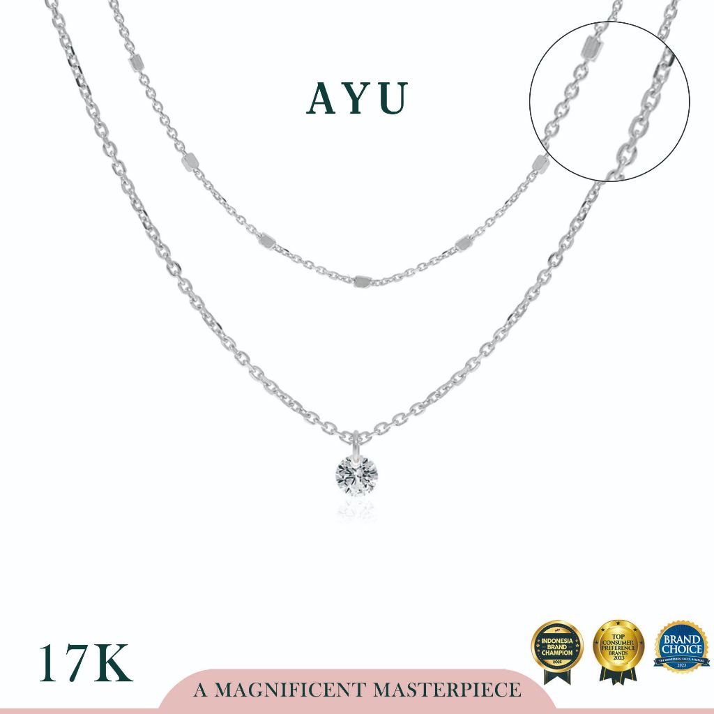 AYU Kalung Emas Korea - Candy Pop Double Chain Necklace 17K White Gold