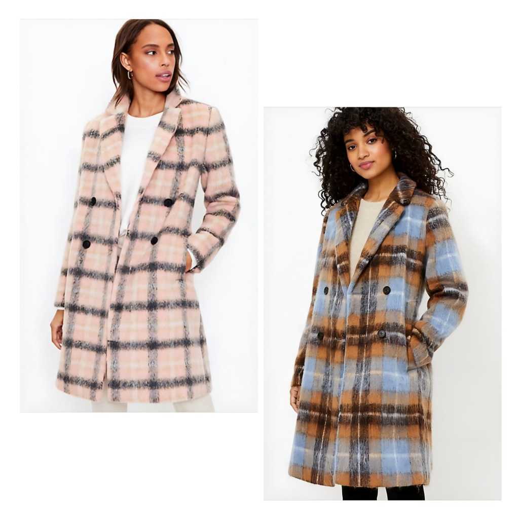 Coat LOFT Plaid Double Breasted Jacket Long Coat