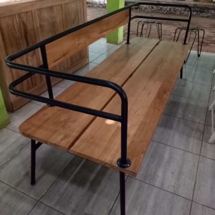 Kursi Panjang Kayu Besi | Kursi Cafe Industrial Minimalis Tamu/Teras Estetik