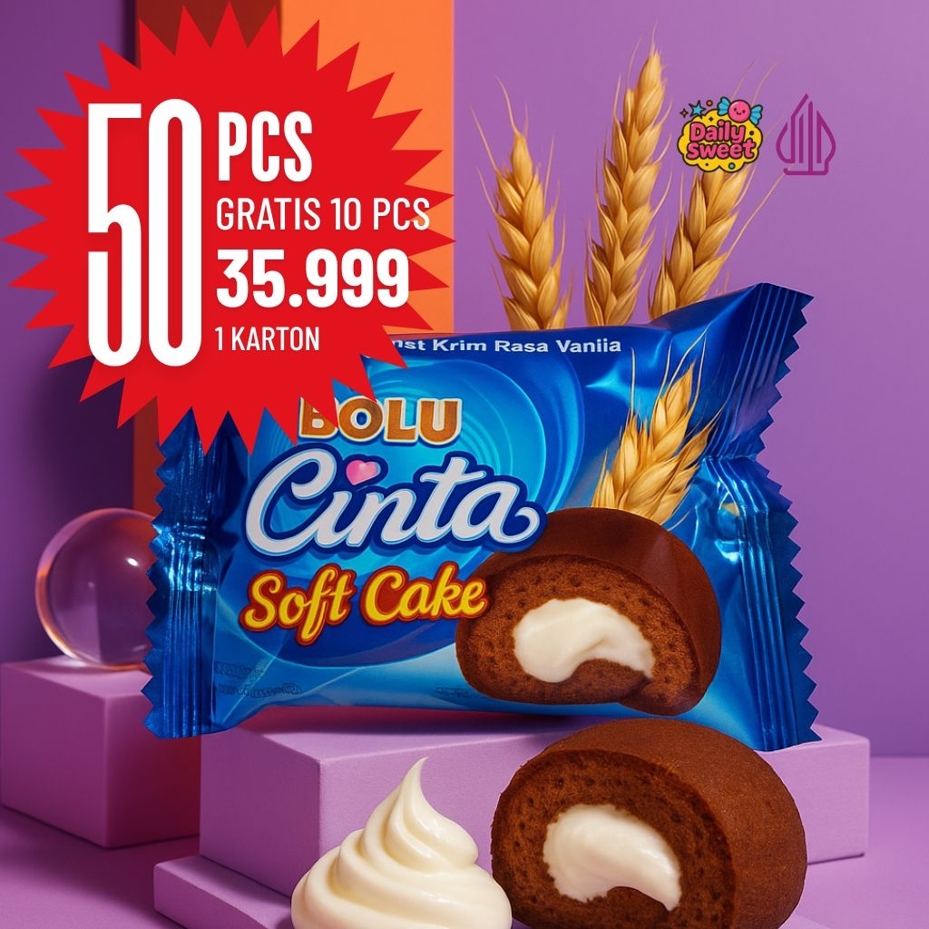 

[DUO] 50PCS+GRATIS 10 PCS BOLU CINTA SOFT CAKE (50PCS+10PCS), BOLU VIRAL, RASA VANILA, KRIM VANILA, PADIMAS, BOLU, MANIS, MURAH, CEMILAN ANAK, ISI BANYAK Chocolate Food Makanan Camilan Snack