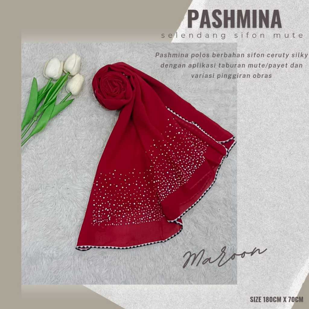 Pashmina Polos Mute Payet Sifon Silk Hijab Pasmina Ceruty Mute Selendang Syal Payet Silky