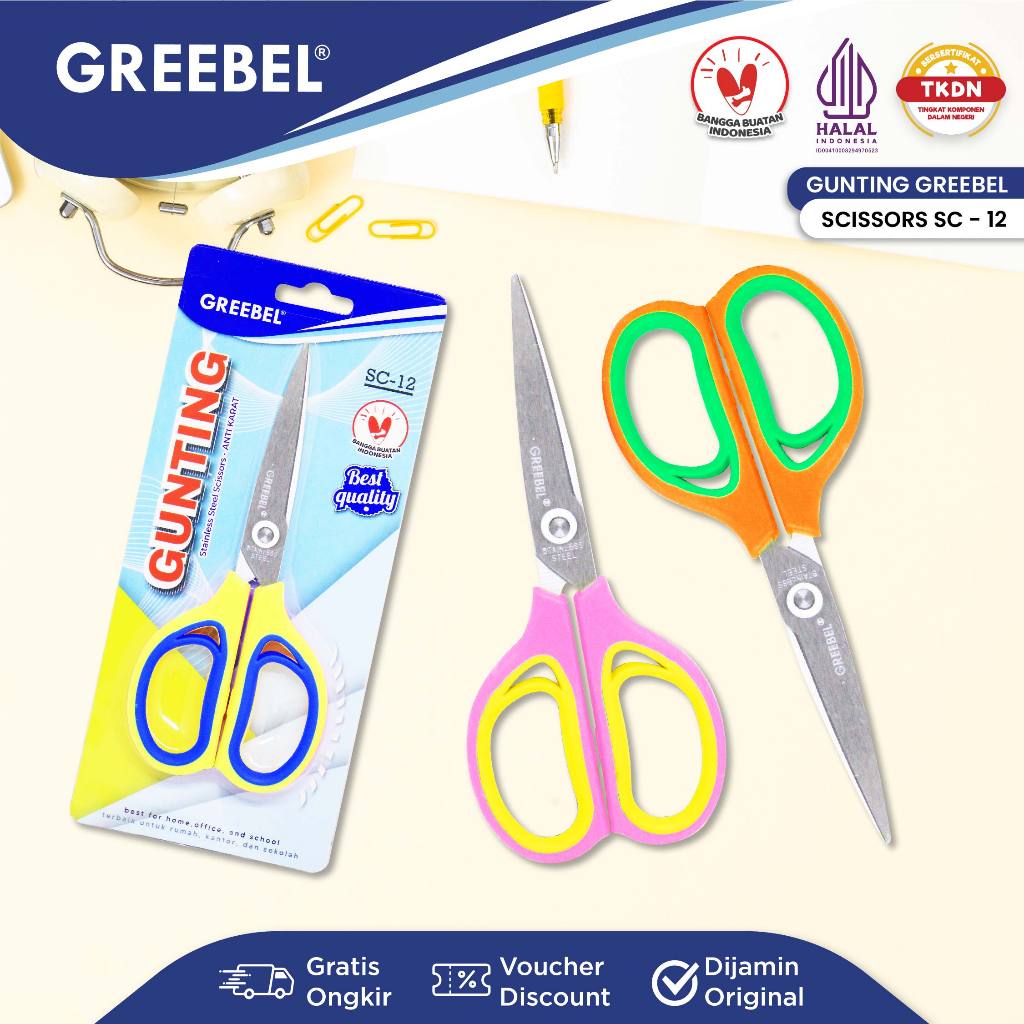 

GREEBEL Gunting Sedang Scissor (GUNTING (SC-12) / Gunting Stainless / Anti Karat Nyaman Digenggam