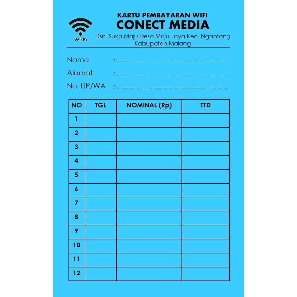 

ES88 KARTU ANGSURAN WIFI/KARTU PEMBAYARAN WIFI/KARTU IURAN WIFI
