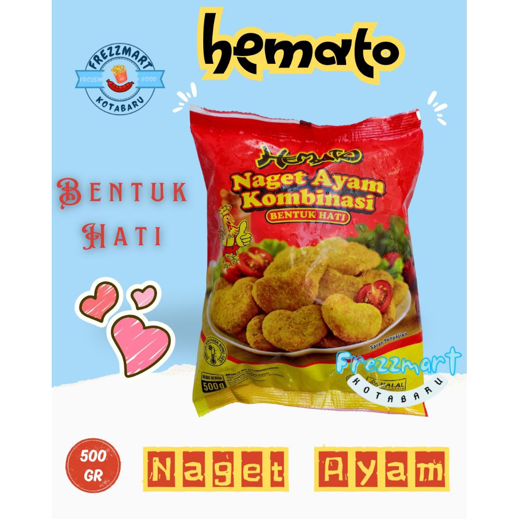 

Hemato Naget Ayam Bentuk Hati Nugget 500 GR Frezzmart Kotabaru