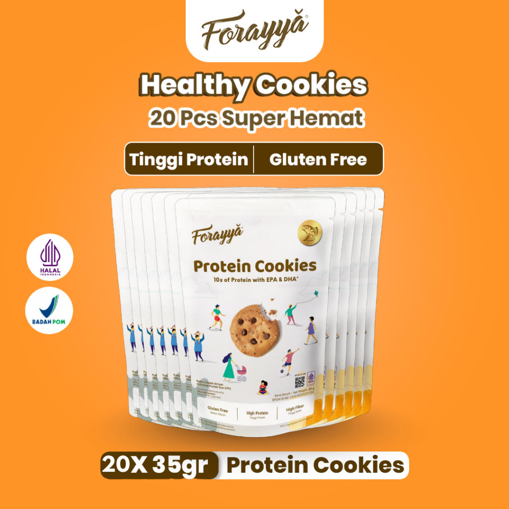 

20 PCS Protein Cookies Forayya 35g - Cemilan Sehat Gluten Free Tinggi Protein