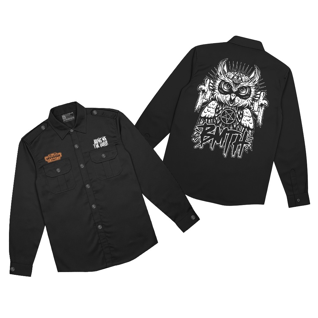 Devvogue Workshirt Pria Bmth Owl Pdh Lengan Panjang Bahan American Drill