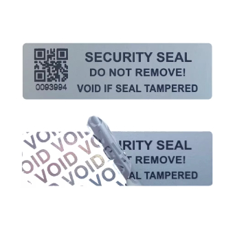 

5x1.5cm Mute silve tamper proof sticker with qr code, warranty void seal security label sticker with serial numbers