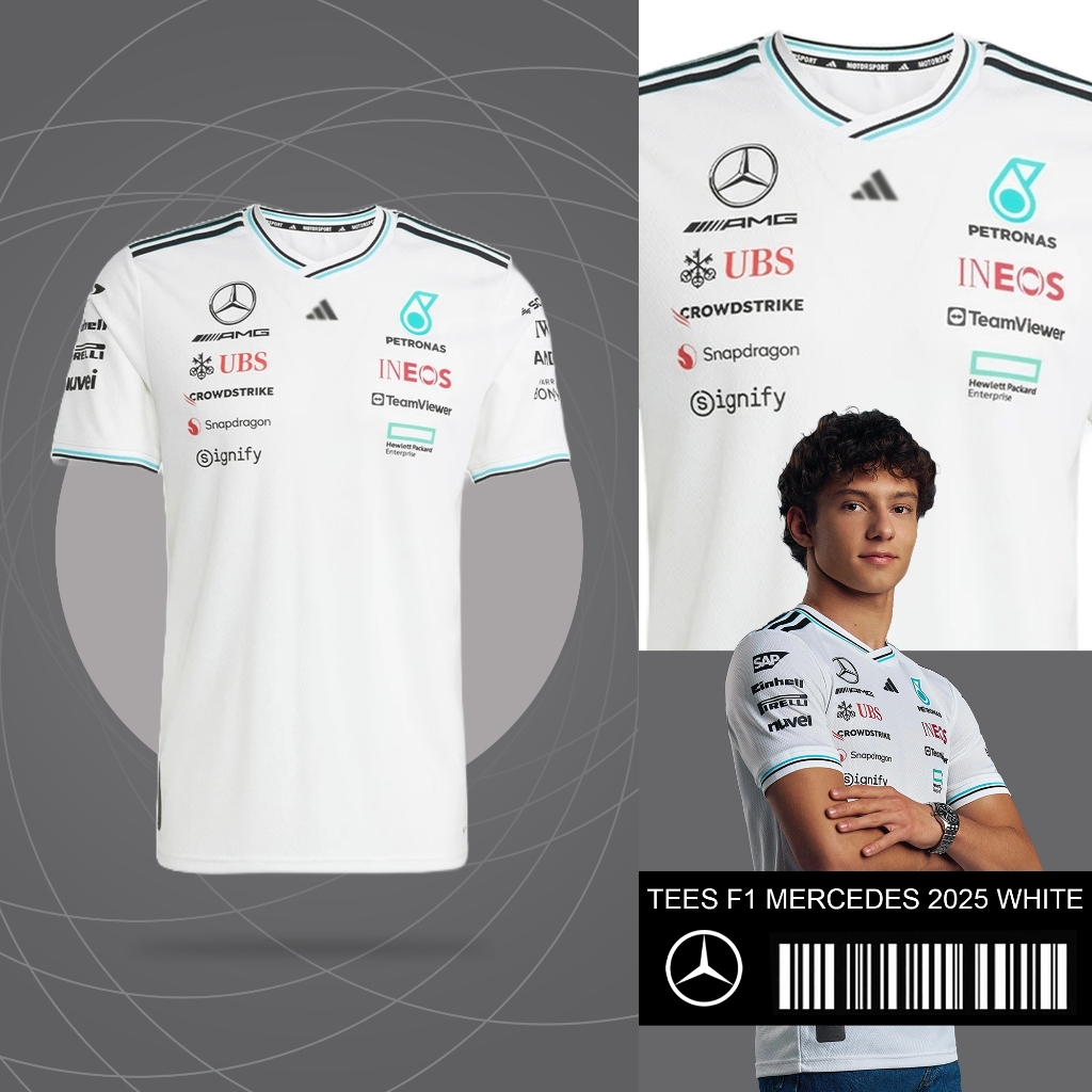 TSHIRT MERCEDES AMG F1 2025 WHITE | KAOS PRIA LENGAN PENDEK KEREN TERBARU WARNA PUTIH | KAOS RACING 