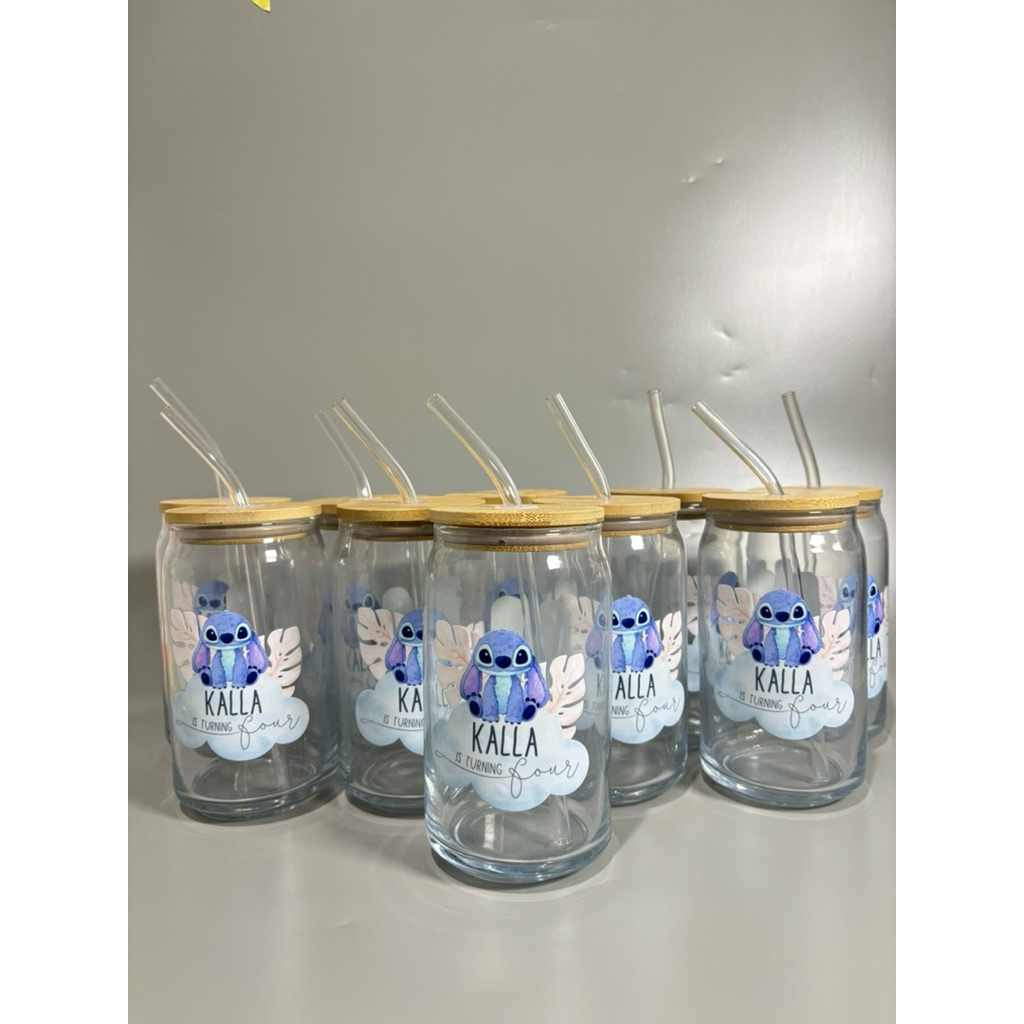 SOUVENIR Gelas Kaca Natal Chirstmas Custom + Tutup Kayu + Sedotan Aesthtetic