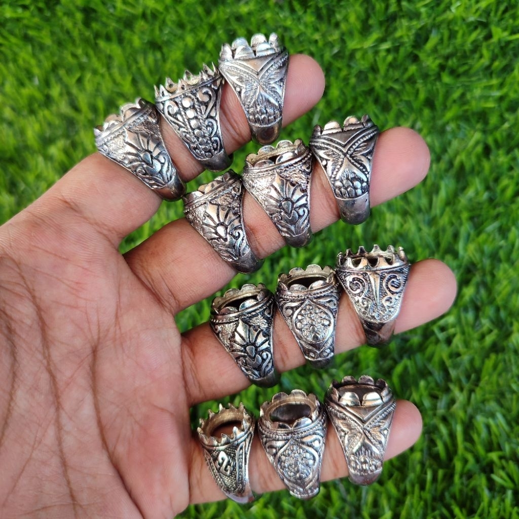 ( HARGA PERKODI ) GROSIR RING ALPAKA HITAM GIGI / EMBAN SUPER MOTIF NEW