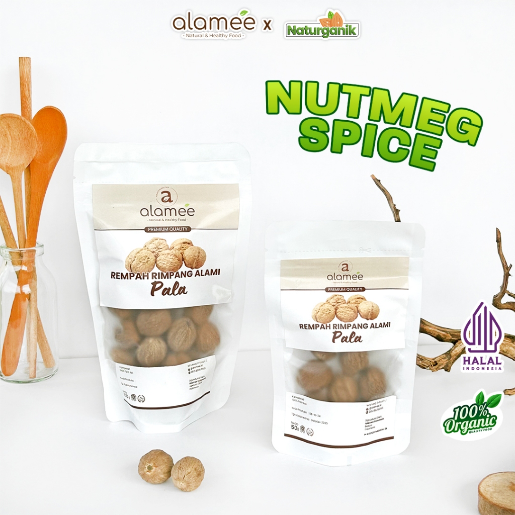 

ALAMEE Pala Biji Utuh Rempah Kering Nutmeg Whole Rimpang Organik Alami Spice Naturganik