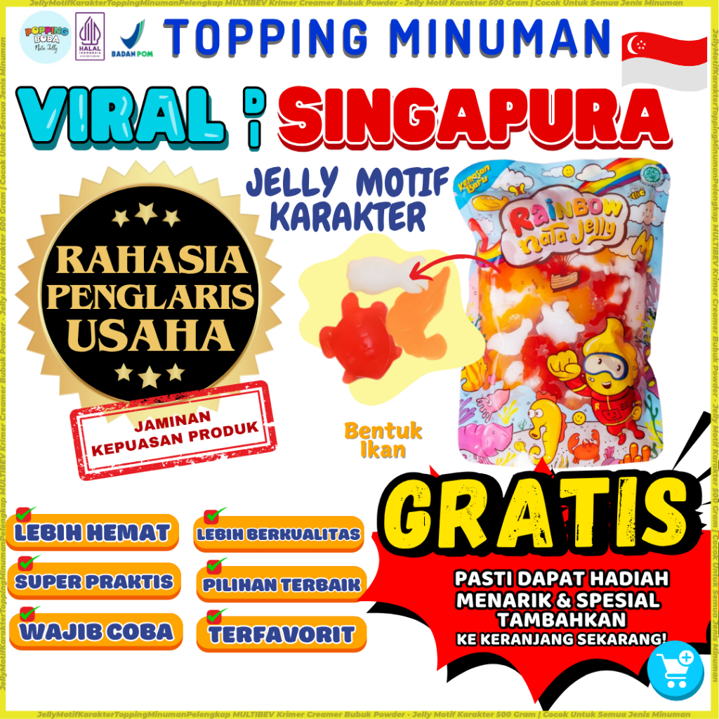 

JellyMotifKarakterToppingMinumanPelengkap MULTIBEV Krimer Creamer Bubuk Powder - Jelly Motif Karakter 500 Gram | Cocok Untuk Semua Jenis Minuman