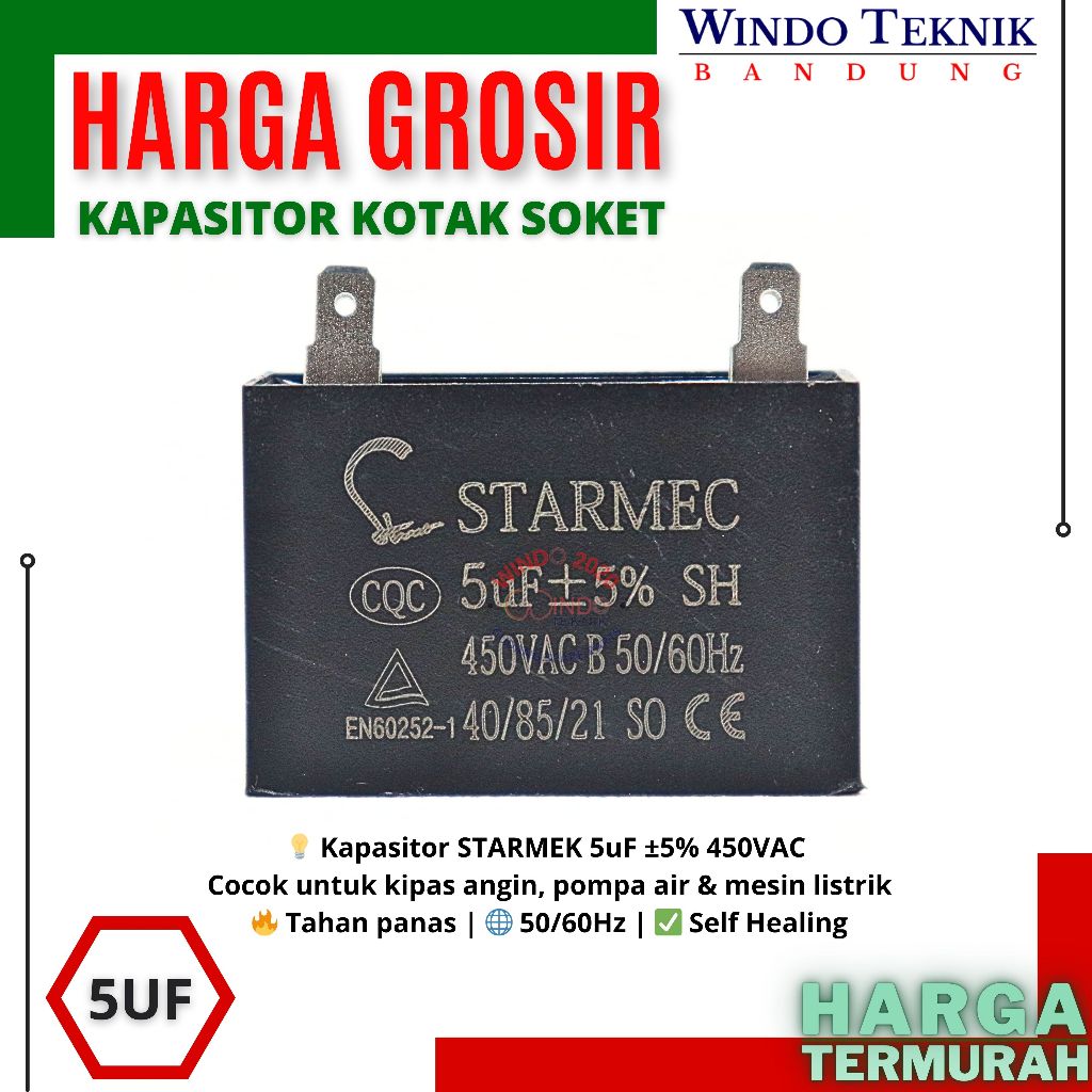 KAPASITOR KOTAK SOKET UKURA 5UF | KAPASITOR FAN | KAPASITOR POMPA | KAPASITOR 5 UF