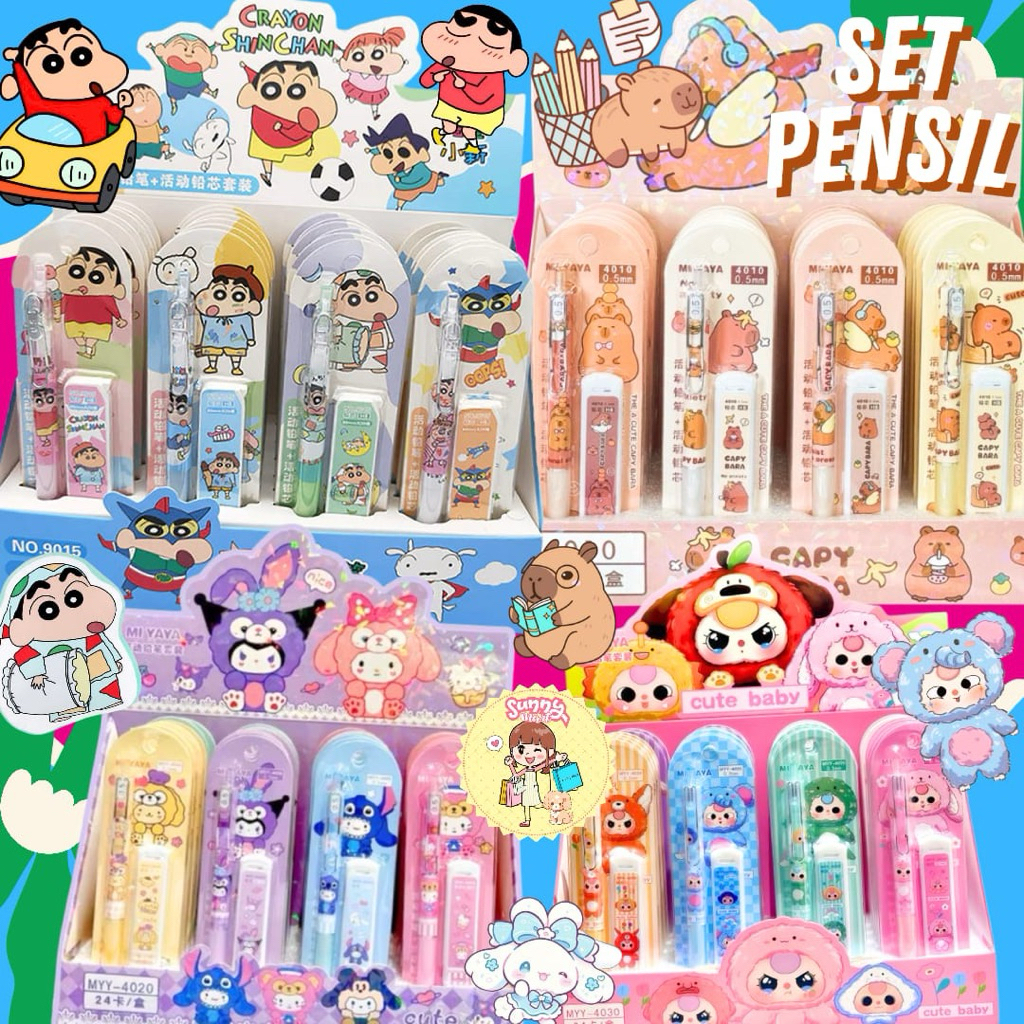 

Pensil Set Mekanik Karakter/Pensil Mekanik Shincan/Pensil Cetekan Capybara/Pensil Sanrio Babytree/Alat tulis lucu