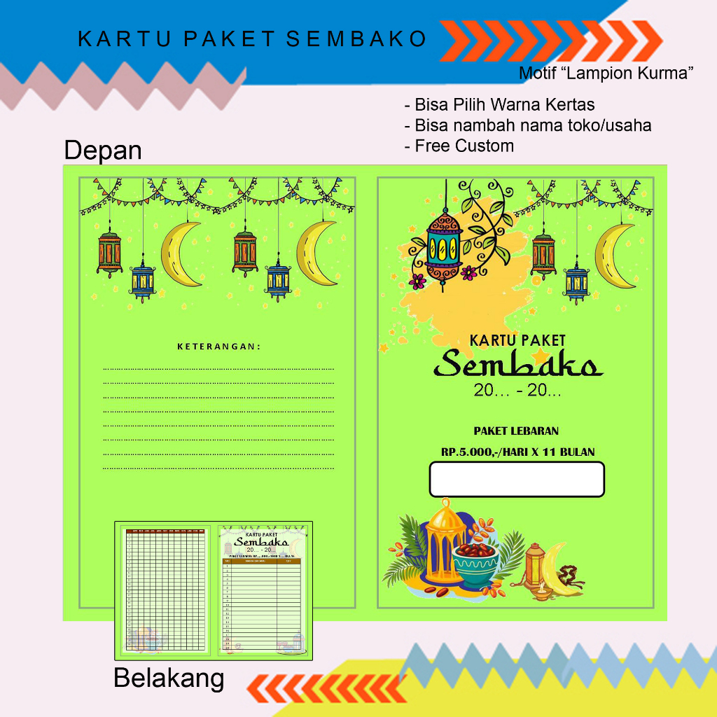 

ES88 KARTU PAKET SEMBAKO LEBARAN MOTIF LAMPION KERING UK 21,6X16,5CM LIPAT 2 CETAK BOLAK BALIK