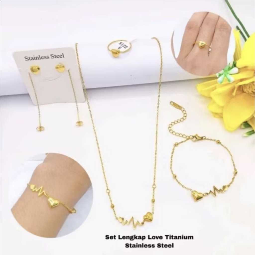 Set Love Titanium Asli Terbaru / Titanium Satu Set Love Denyut Termurah Anti Karat Anti Luntur