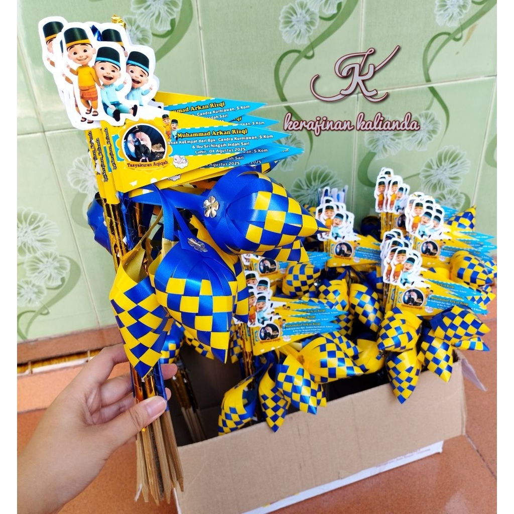 bunga telor tasyakuran marhaban aqiqah kartu nama aqiqah Gagang bambu wadah telur