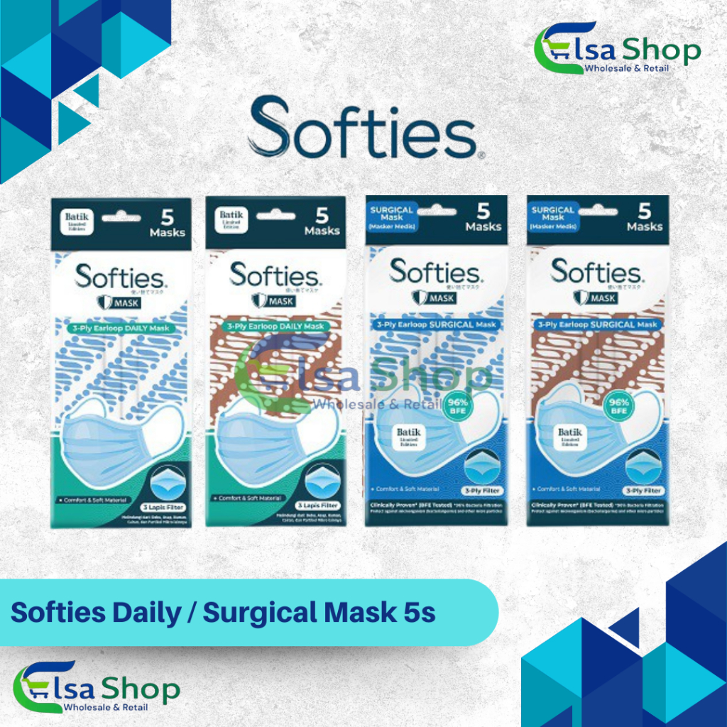 Softies Daily / Surgical Mask Batik 5's (Random Color) - Masker Softies 3ply