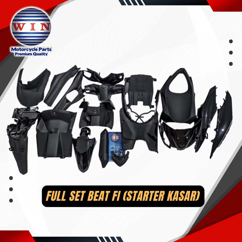 ORI WIN Paket Full Set Cover Bodi Kasar Honda Beat FI K25 2013 2014 2015 Hitam